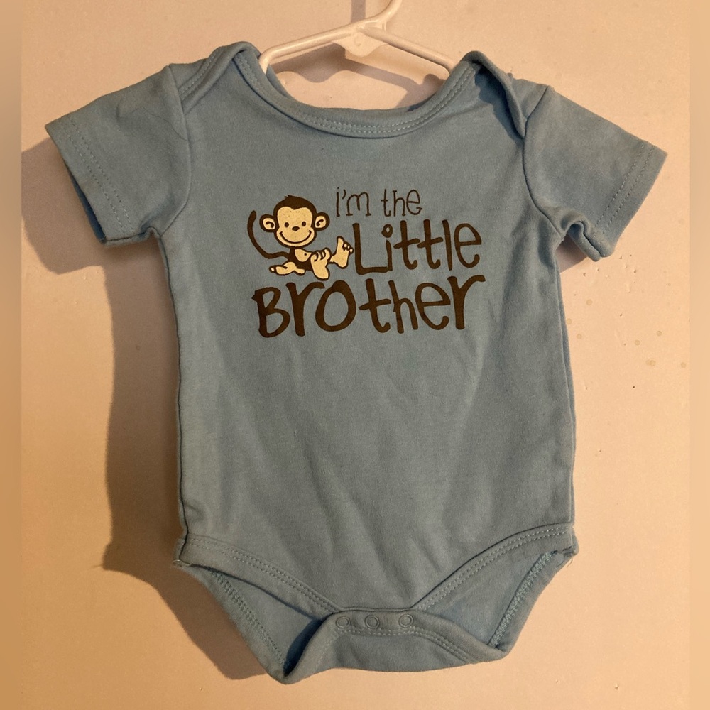 Nursery Decals and More brand Blue 'Little Brother' Monkey Onesie
